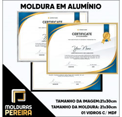 Moldura em Alumínio para Certificados e Diplomas - Tamanho 21x30cm